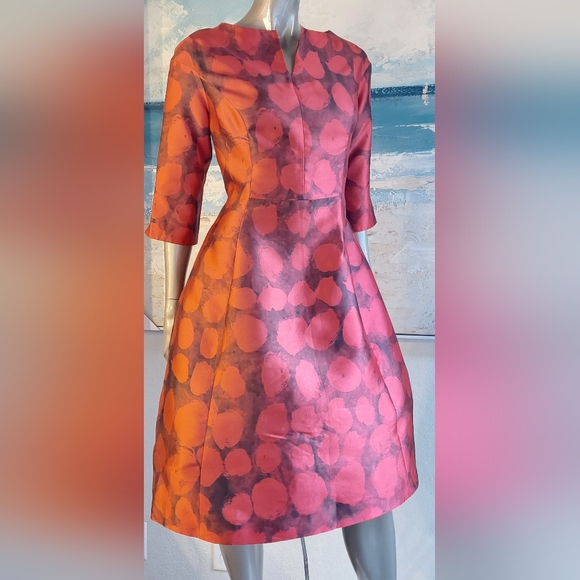$3,400 OSCAR DE LA RENTA RED SILK  RUNWAY DRESS US 10 - Picture 2 of 10